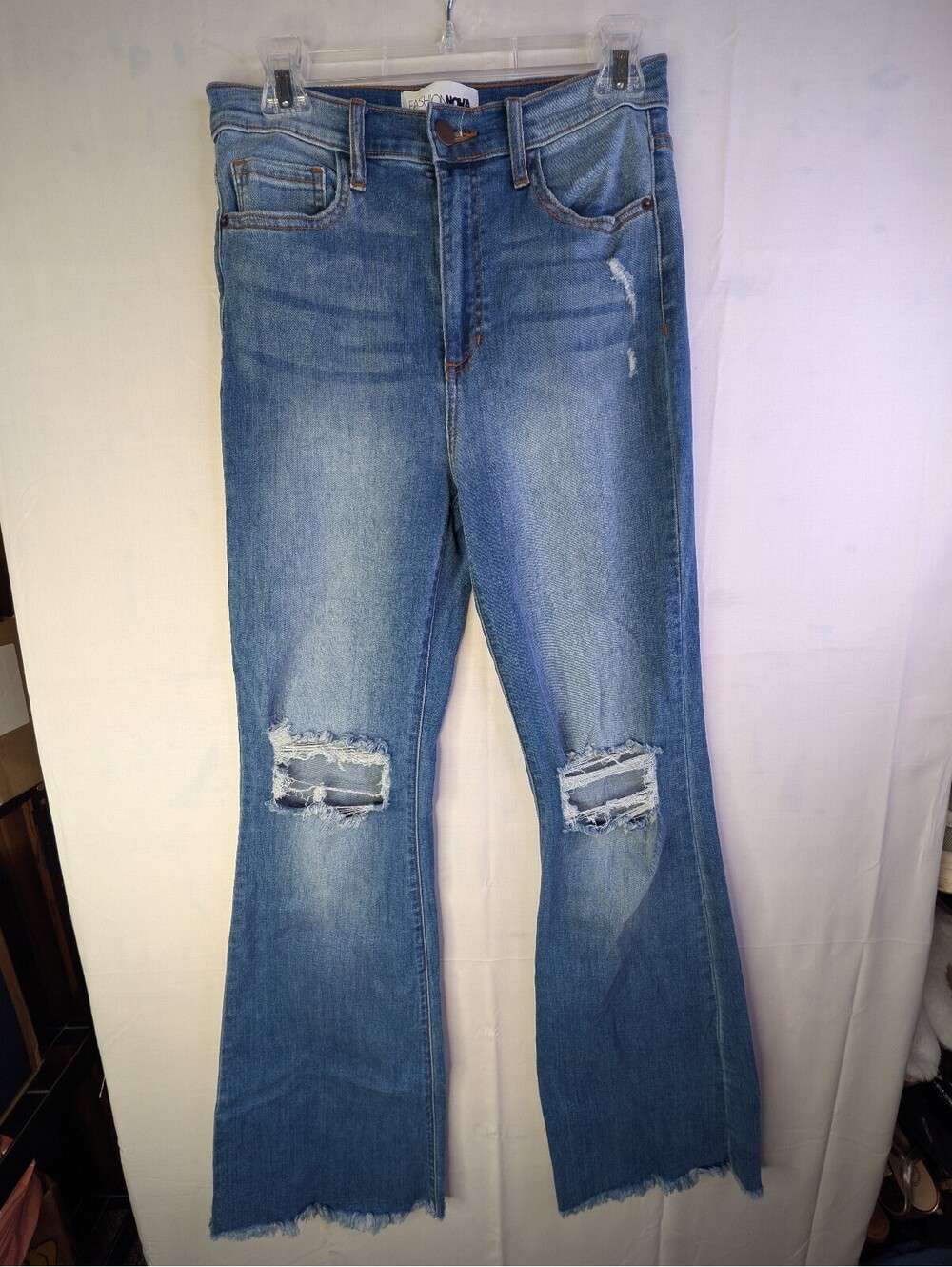 Fashion Nova Women's Distressed Flared Blue Jeans Size 9